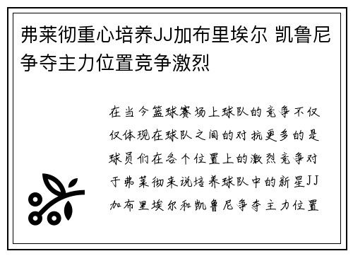 弗莱彻重心培养JJ加布里埃尔 凯鲁尼争夺主力位置竞争激烈